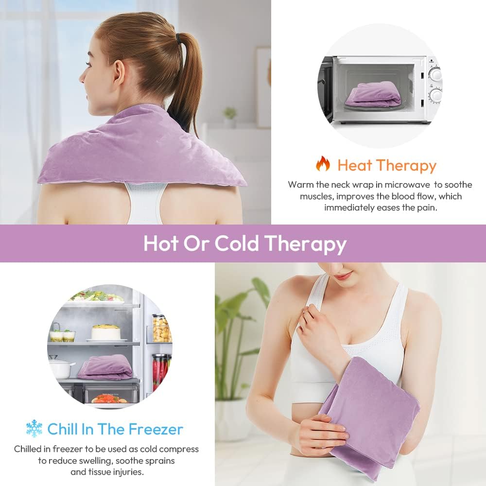 MORLIDEN Neck Heating Pad Microwavable for Shoulders, Warmer Wrap Microwave Heating Pad for Neck and Shoulders for Pain Relief (Navy Blue)