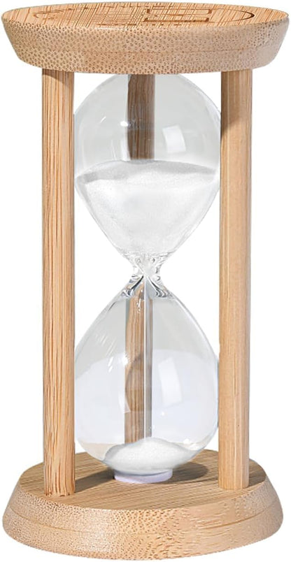 Hourglass 15 Minute,Wood Sand Timer 15 Min, Unbreakable Sandglass,Sand Watch for Study,Yoga,Cooking,Desk Decor & Gift,White