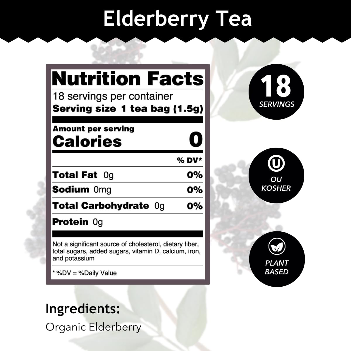 Buddha Teas Organic Elderberry Tea - Herbal Tea, Caffeine Free