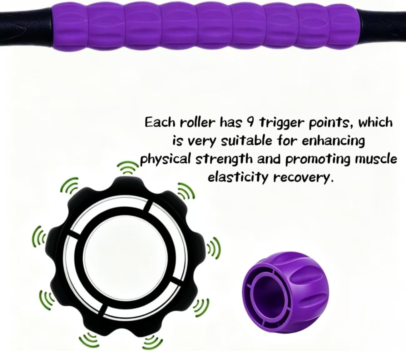 Muscle Roller Stick - A Full-Body Massage Roller that Can Relieve Muscle Soreness, Cramps and Tension After Exercise. It is a Handheld Physical Therapy and Recovery Tool（Black and Purple）