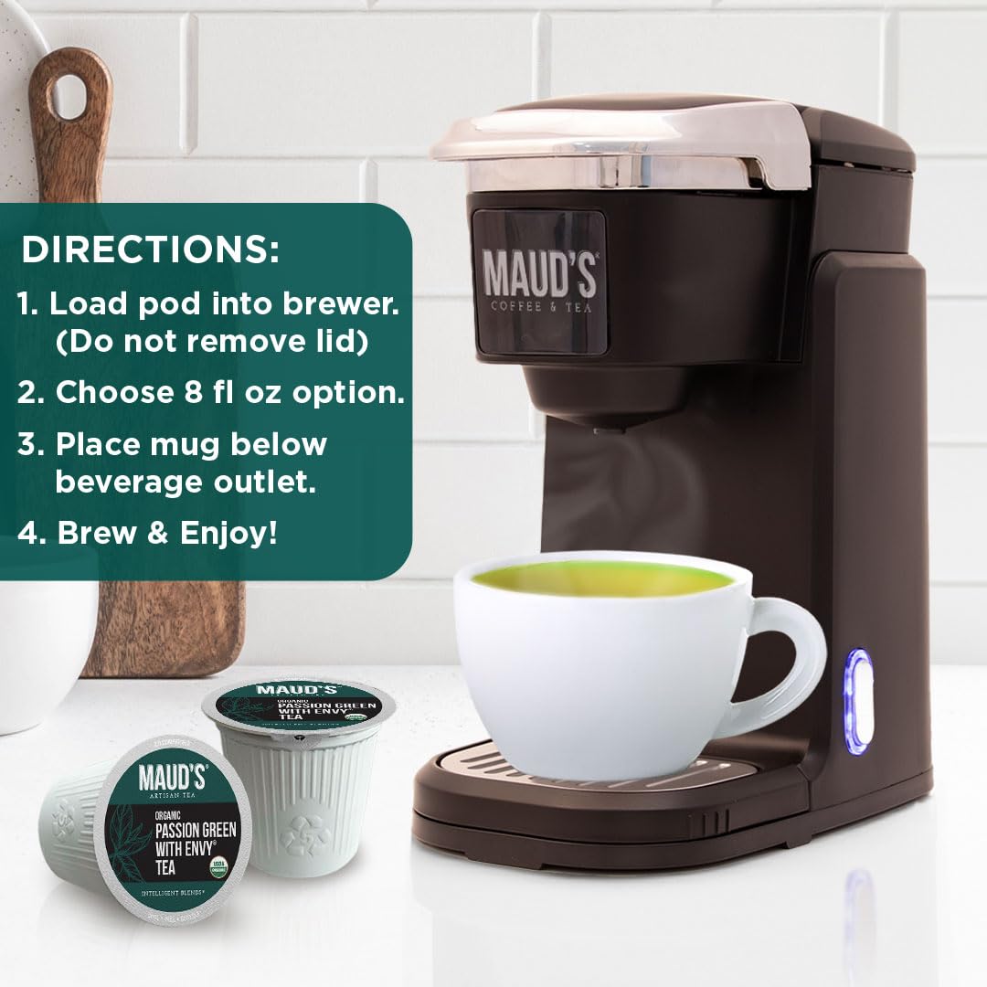 Maud's Organic Chamomile Lavender Tea Pods, 24 ct, Single Serve Pods – 100% Gourmet Blended Tea Leaves, Compatible with Keurig K Cups Maker