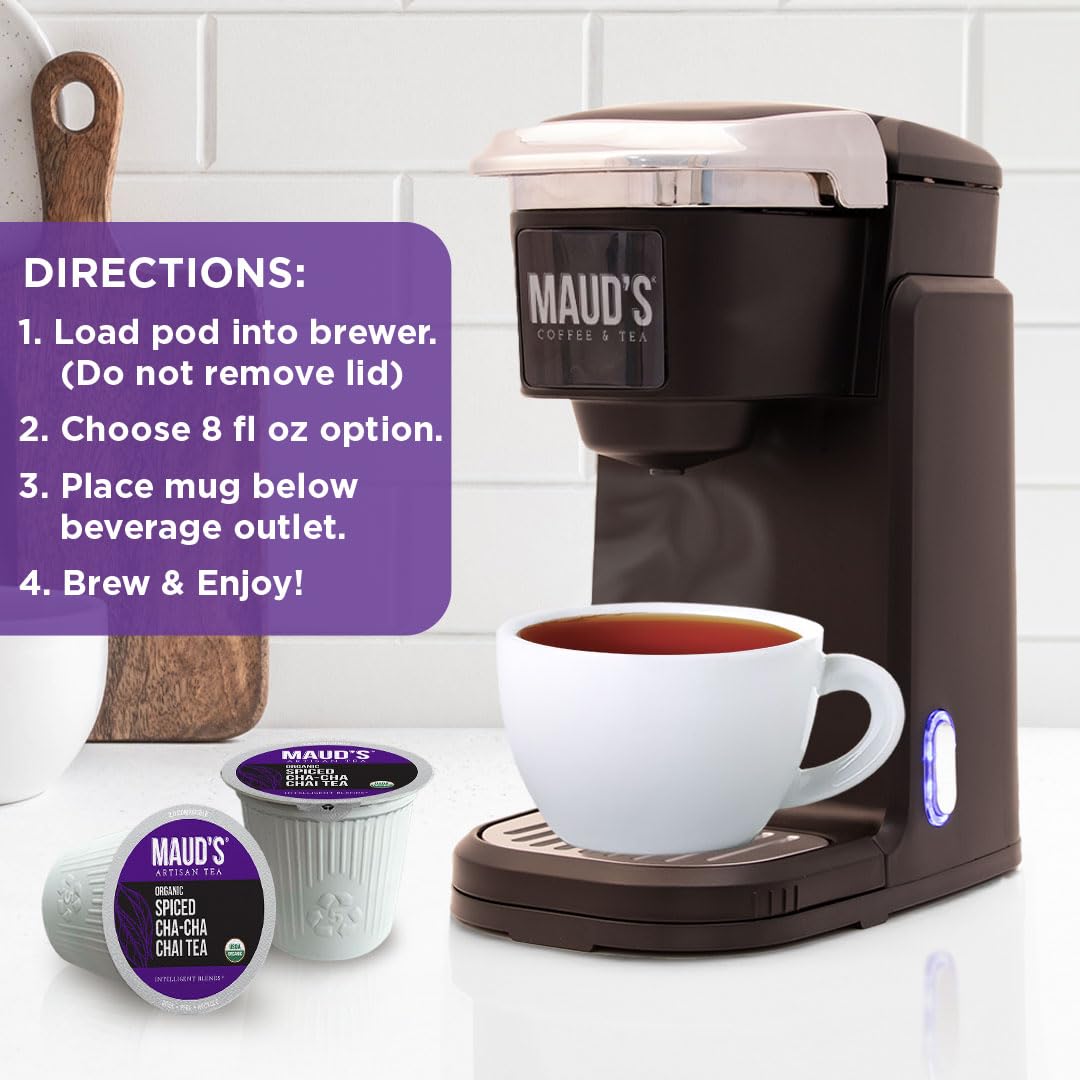 Maud's Organic Chamomile Lavender Tea Pods, 24 ct, Single Serve Pods – 100% Gourmet Blended Tea Leaves, Compatible with Keurig K Cups Maker