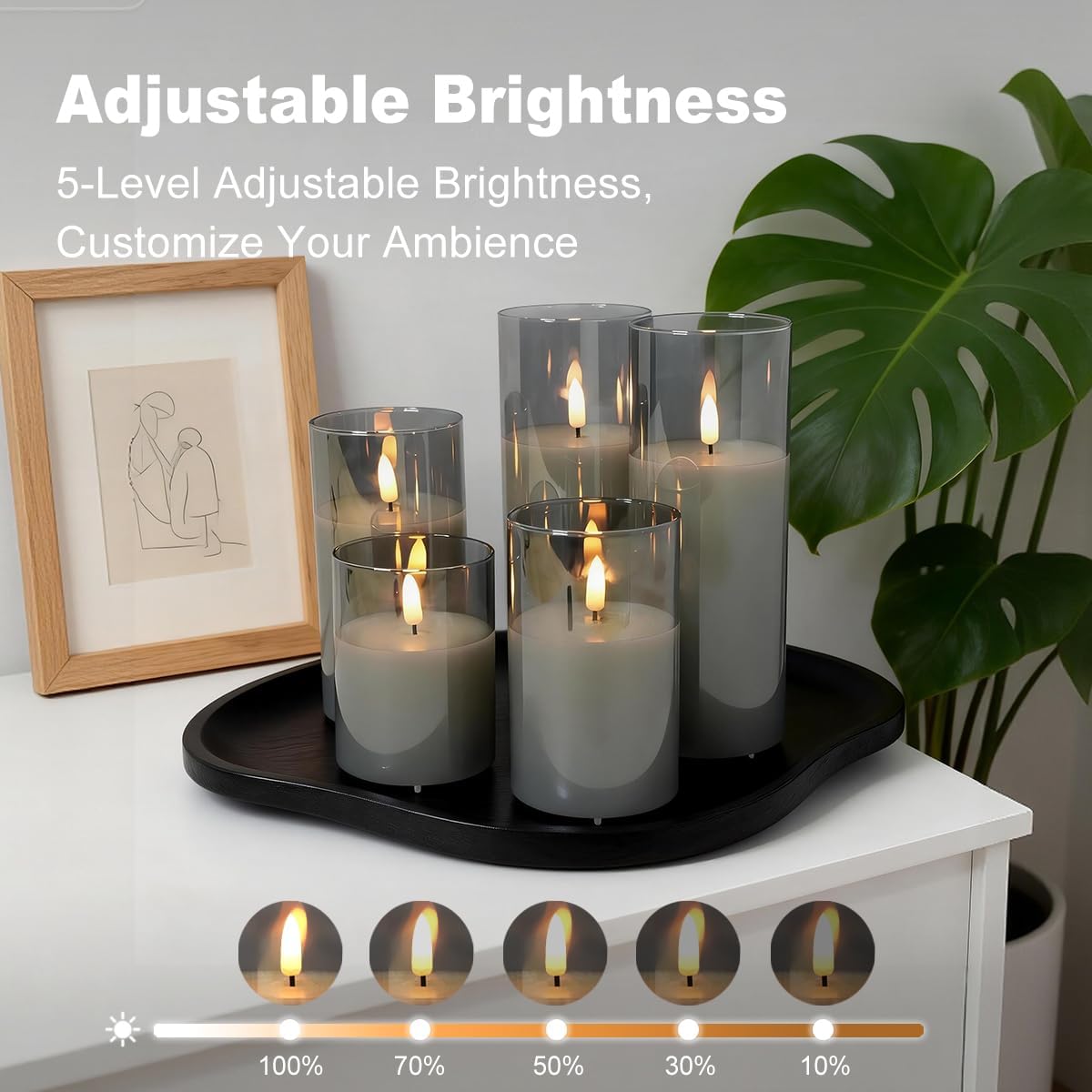 LEDHOLYT Rechargeable Flameless Glass Pillar Candles–Gifts for Women,–Set of 3, Realistic Flickering LED Flame,Remote & Timer, Ideal for Living Room, Bedroom & Halloween Festival Home Party Decor