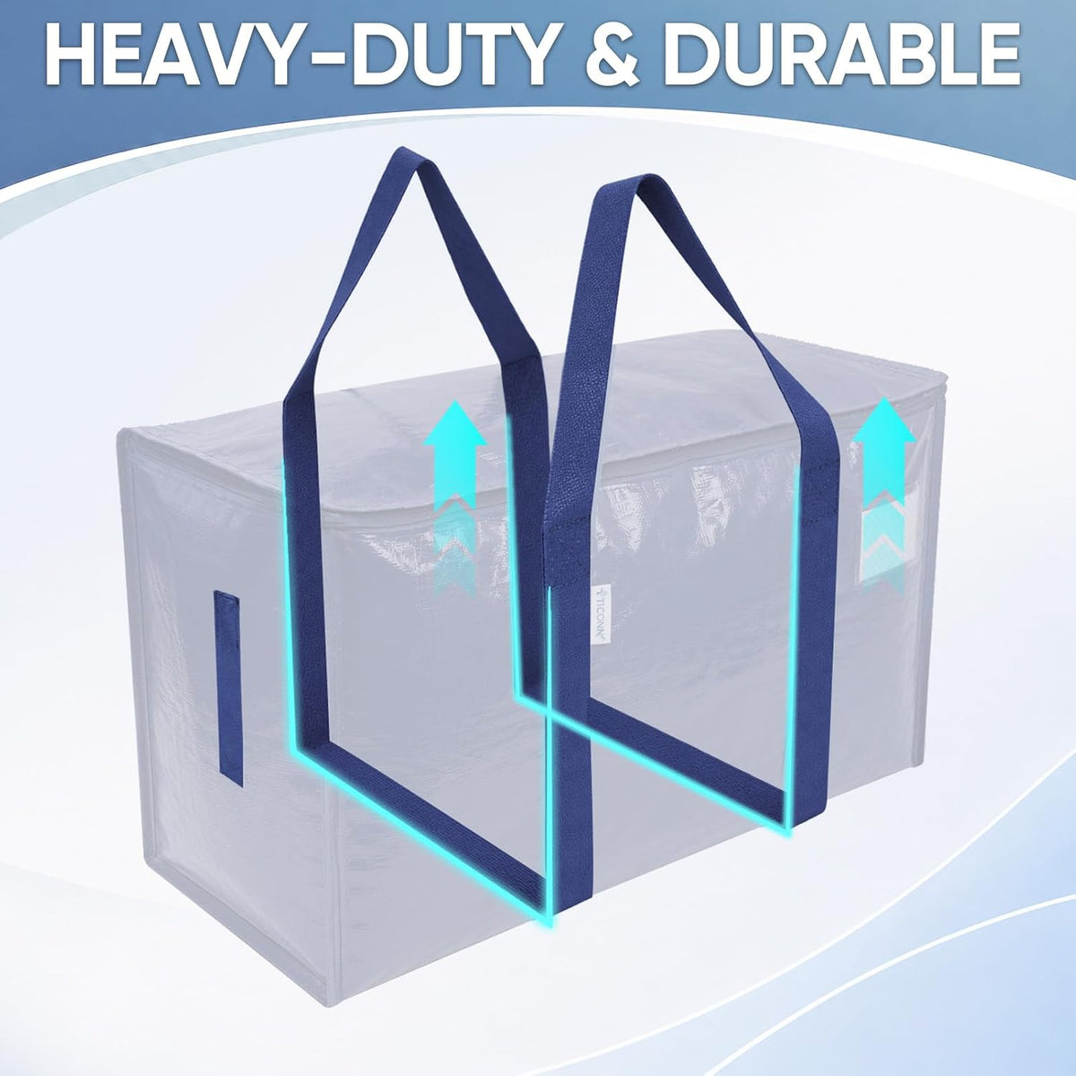 TICONN Extra Large Moving Bags Heavy Duty with Zippers & Carrying Handles, Durable Storage Bags Moving Boxes for Closet Organizers and Storage (Blue)
