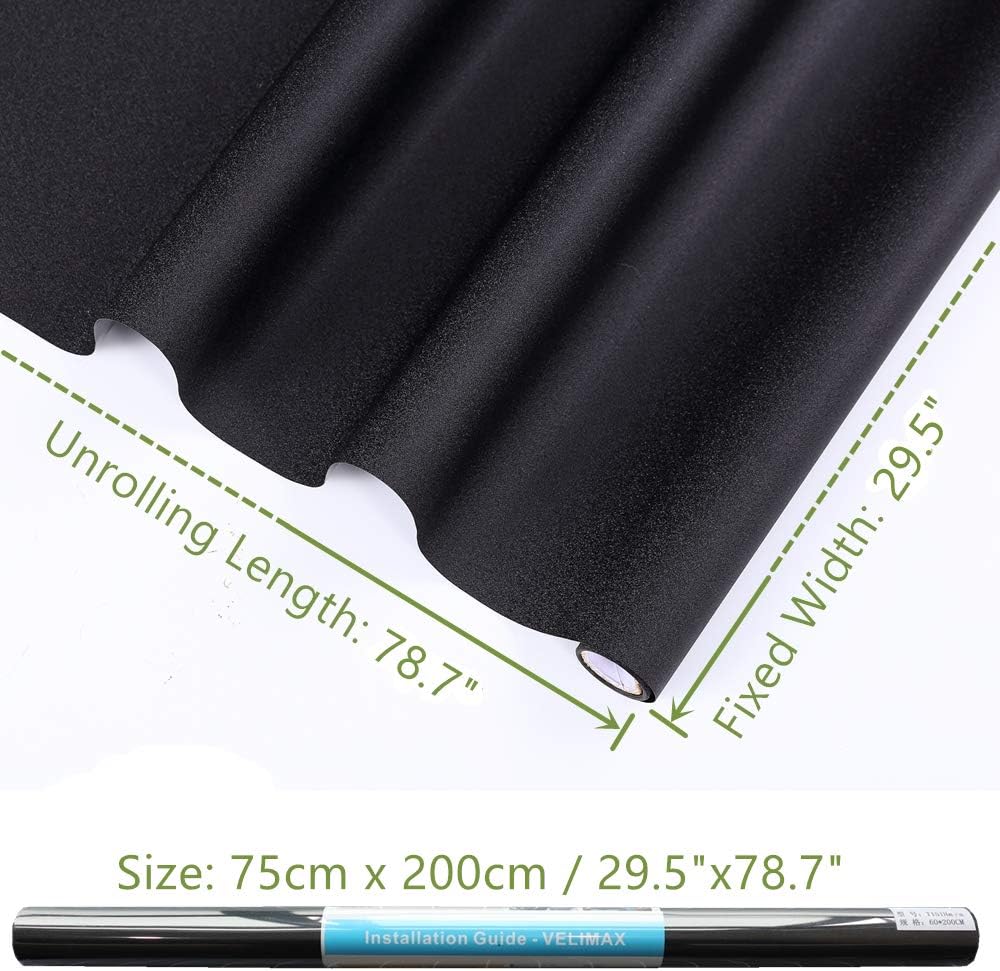 VELIMAX Static Cling Total Blackout Window Film Privacy Room Darkening Window Tint Black Window Cover 100% Light Blocking No Glue (17.7 x 78.7 inches)