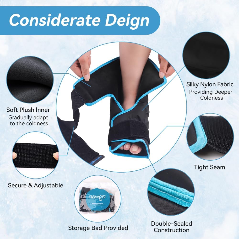 NEWGO Foot Ice Pack Wrap for Plantar Fasciitis Relief, 360° Full Coverage Reusable Gel Ice Boot for Heel & Ankle Pain, Cold Compression for Swelling, Achilles Tendonitis & Ankle Sprain- Black