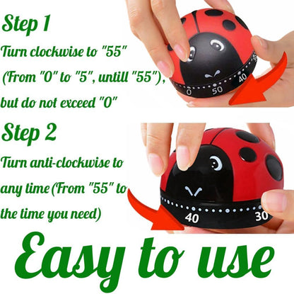 Cute Ladybug Shape Mechanical Timer Wind-Up 60 Minutes Manual Rotating Countdown Timers for Oven,Cooking,Restroom,Classroom,Exercise,Bathroom,etc...
