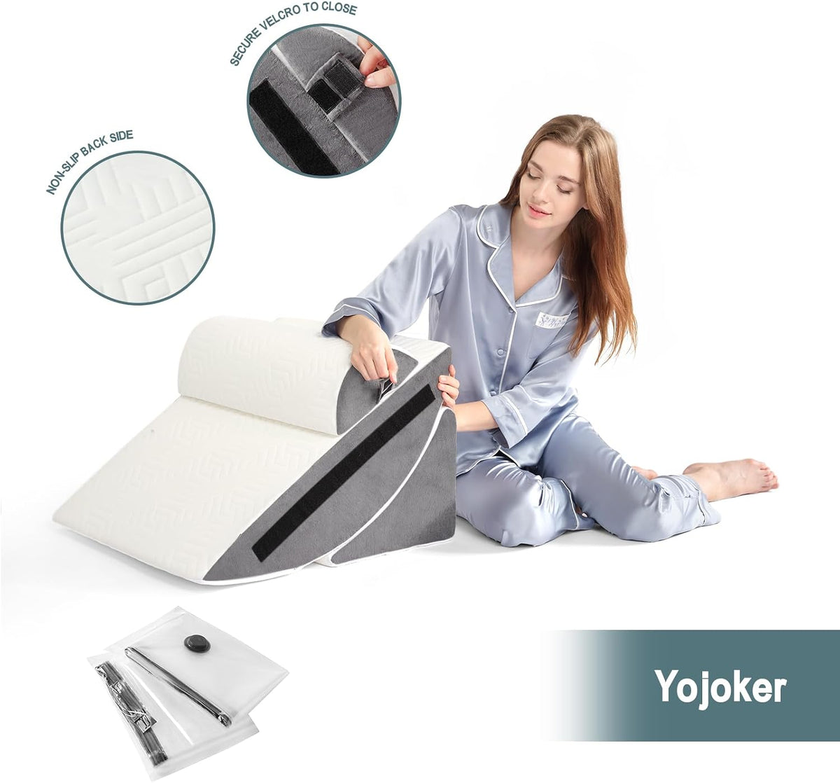 Yojoker 6pcs Orthopedic Bed Wedge Pillow Set for Sleeping, Post Surgery Foam for Body, Back and Leg Pain Relief Comfortable & Adjustable Support Pillows-Anti Snoring, Heartburn