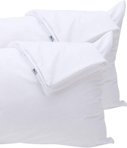 Kingnex Feather Proof Pillow Protectors with Zipper Standard Size 2 Pack - 100% Waterproof - Down Proof - Terry Surface