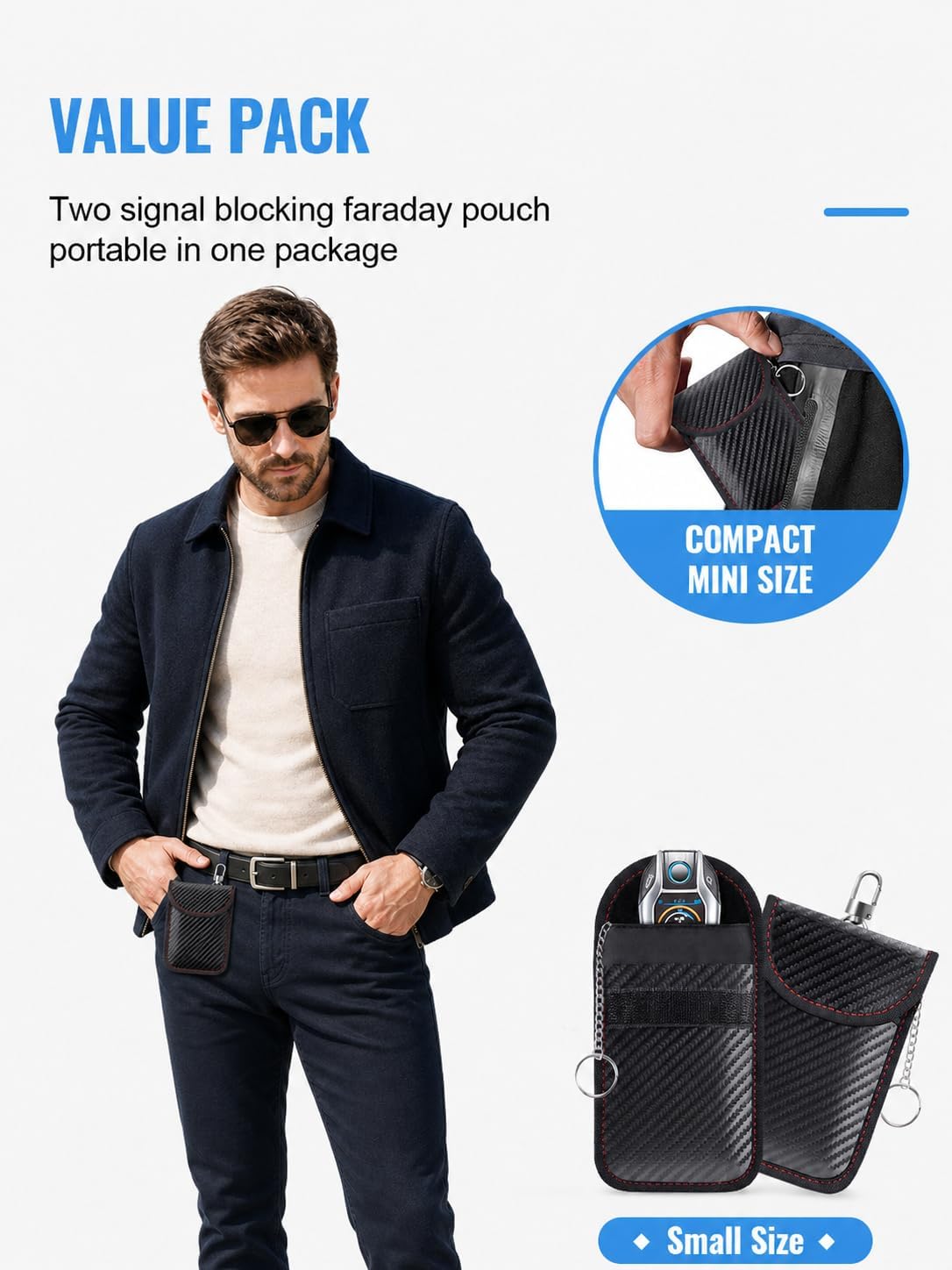 Faraday Pouch for Car Keys, Faraday Bag, Car RFID Signal Blocking Holder, Key Fob Protector, Key fob cage Block Signal Anti-Theft Fob Case (2 Pack)