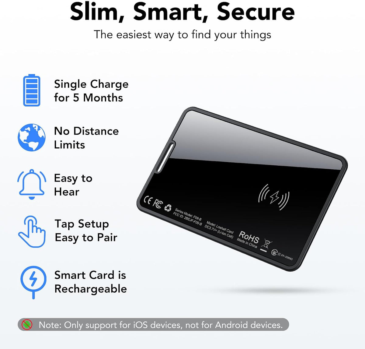 0.09in Slim Wallet Tracker Card for Apple iOS Find My App