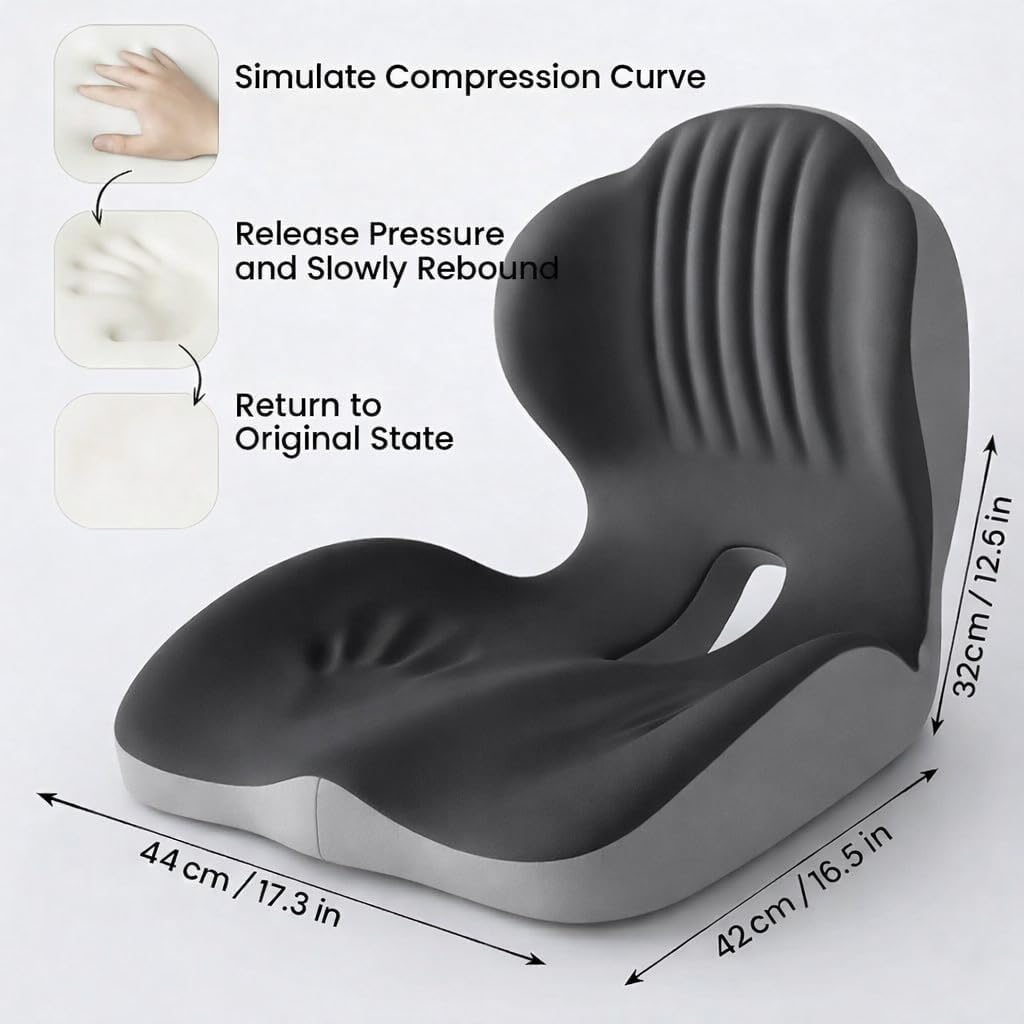 Ergonomic L-Shaped Memory Foam Seat Cushion with Lumbar Support, Designed to Help Relieve Tailbone, Coccyx & Lower Back Pain for Office,Truck, Car & Travel (Black)