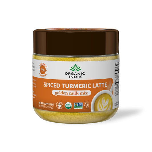 ORGANIC INDIA Spiced Turmeric Latte Powder, Golden Milk Mix, Vegan, 3.52 Oz