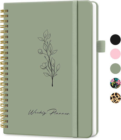 Taja Undated Weekly Planner, Weekly To Do List Notebook with Goal & Habit Tracker Organizer, A5 Weekly Planner Notebook with Spiral Binding, 6.1" x 8.2" - Green