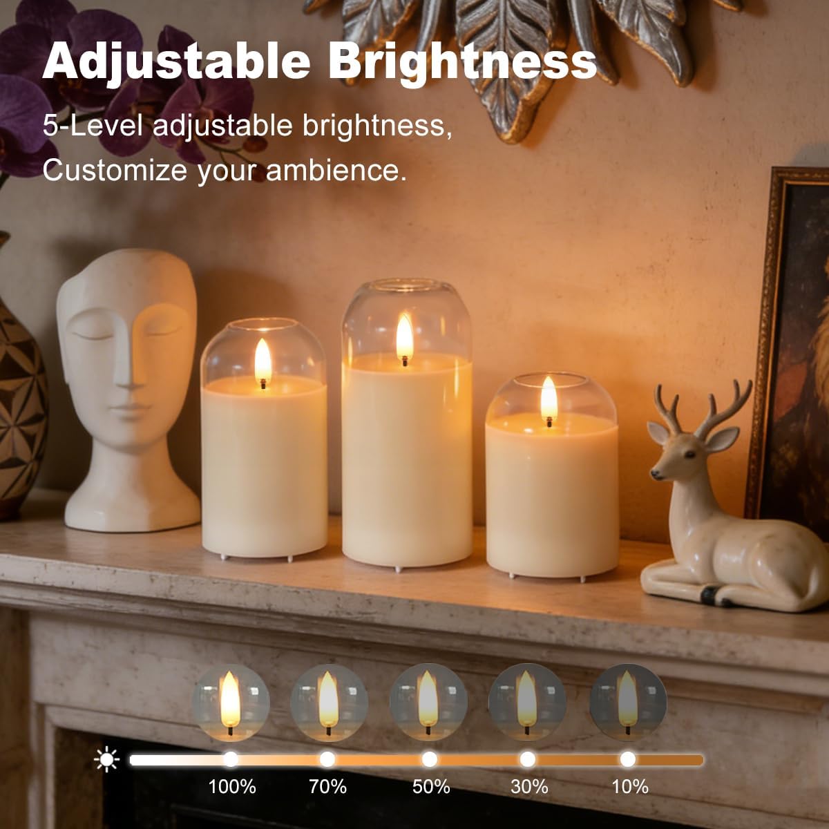 LEDHOLYT Rechargeable Flameless Glass Pillar Candles–Gifts for Women,–Set of 3, Realistic Flickering LED Flame,Remote & Timer, Ideal for Living Room, Bedroom & Halloween Festival Home Party Decor