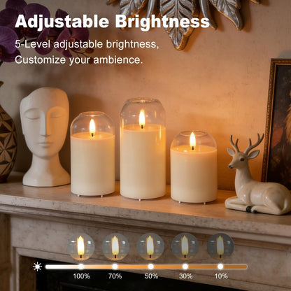 LEDHOLYT Rechargeable Flameless Glass Pillar Candles–Gifts for Women,–Set of 3, Realistic Flickering LED Flame,Remote & Timer, Ideal for Living Room, Bedroom & Halloween Festival Home Party Decor