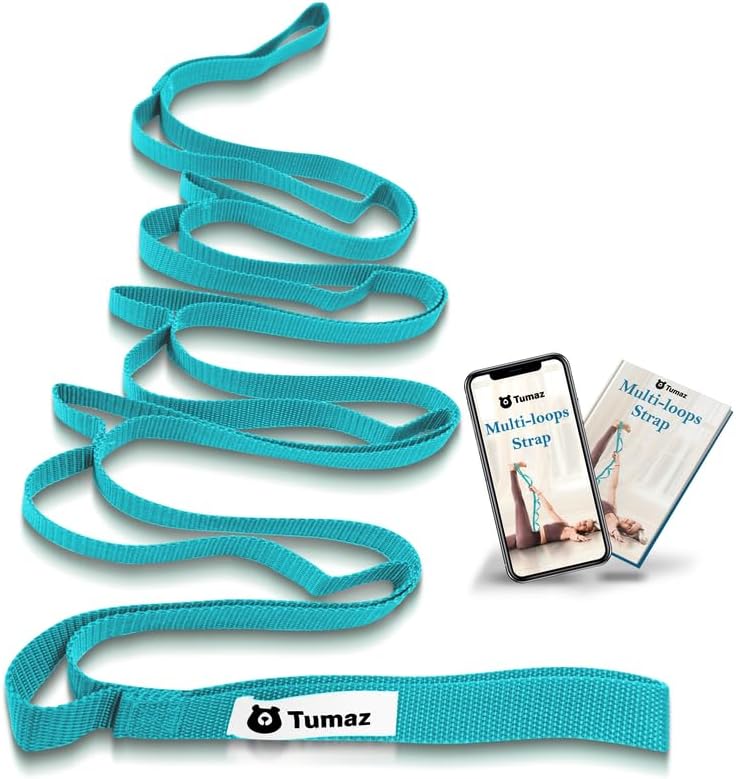 Tumaz Stretching Strap - 10 Loops & Non-Elastic Yoga Strap - Perfect Home Workout Stretch Strap for Physical Therapy, Yoga, Pilates, Flexibility