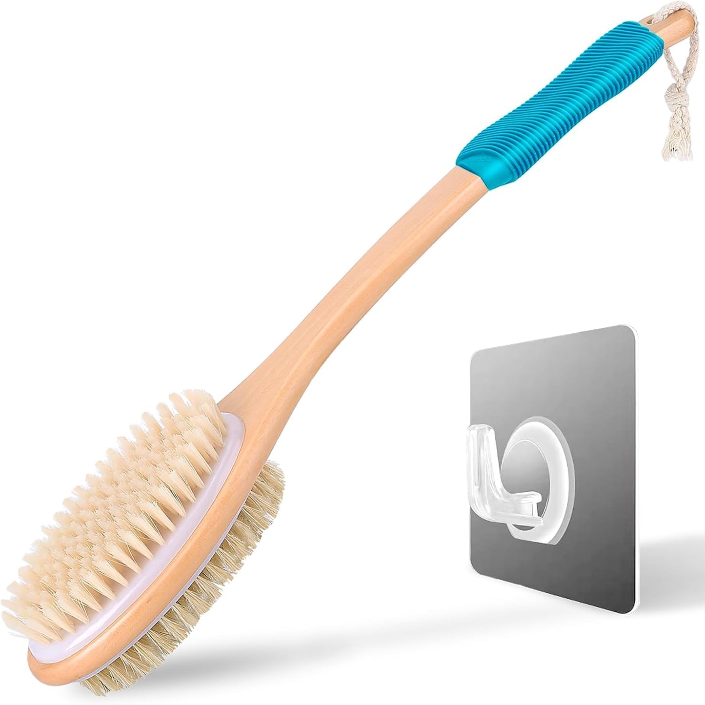 Long Handle Ergonomically Back Scrubber/Brush for Shower, Double Sided Exfoliating Body Scrubber for Women and Men (Black)