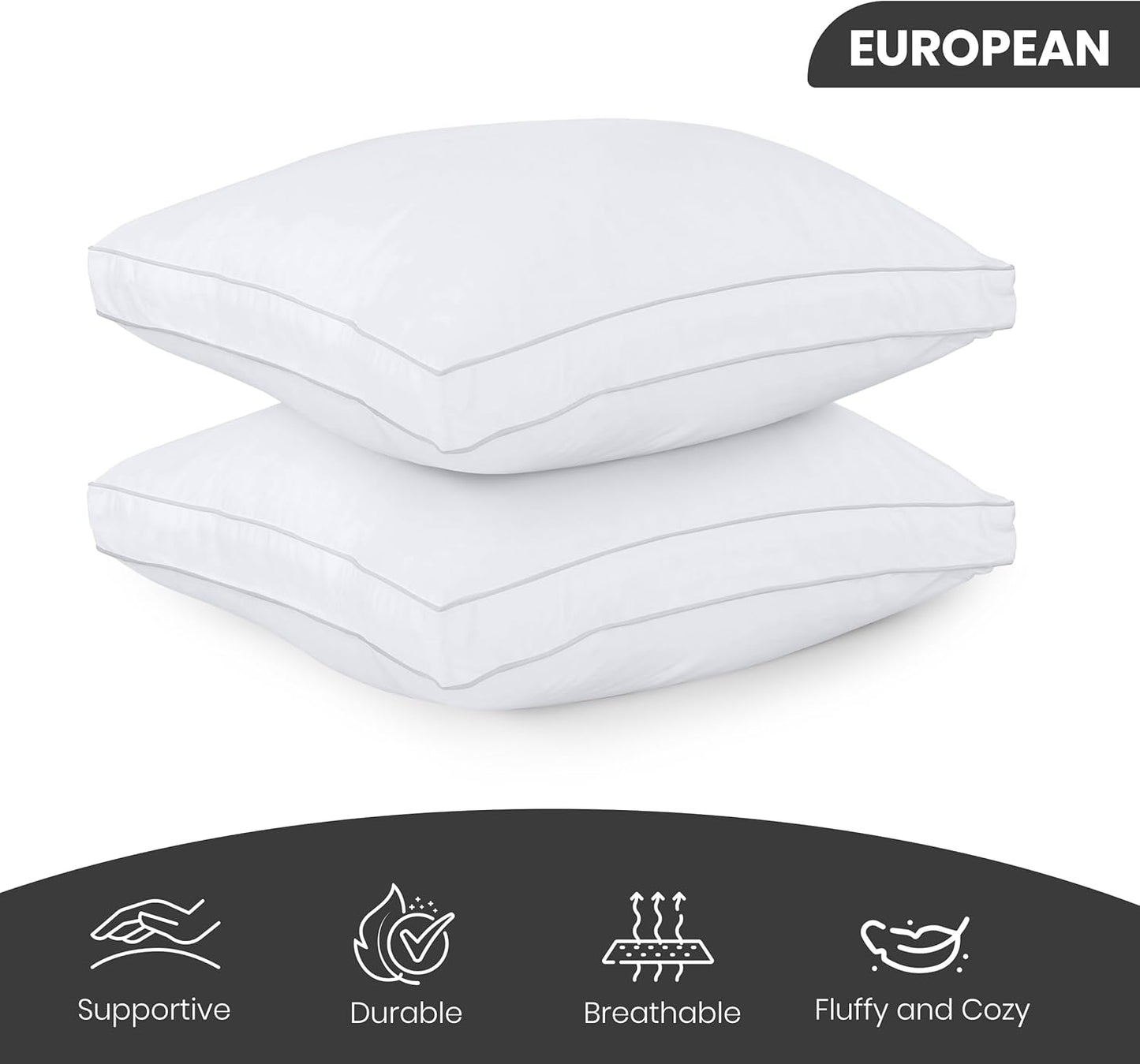 Utopia Bedding Down Alternative Bed Pillows for Sleeping Queen Size (White), Set of 2, Soft & Fluffy Pillow with Cooling, Hotel Quality, Gusseted Pillow for Back, Stomach or Side Sleepers