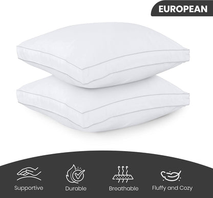 Utopia Bedding Down Alternative Bed Pillows for Sleeping Queen Size (White), Set of 2, Soft & Fluffy Pillow with Cooling, Hotel Quality, Gusseted Pillow for Back, Stomach or Side Sleepers