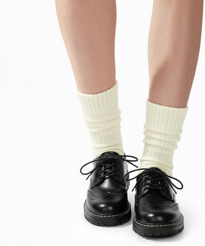 Womens Scrunch Crew Socks: Retro Solid Slouch Mid Calf Socks - Cotton Casual Athletic Socks