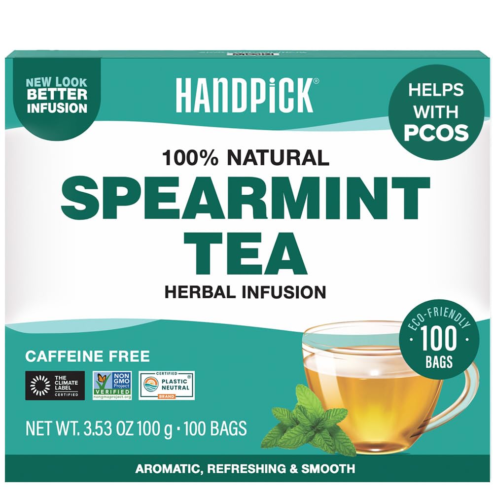 HANDPICK Spearmint Tea (100 Tea Bags) Fresh Natural Mint Leaves, Non GMO