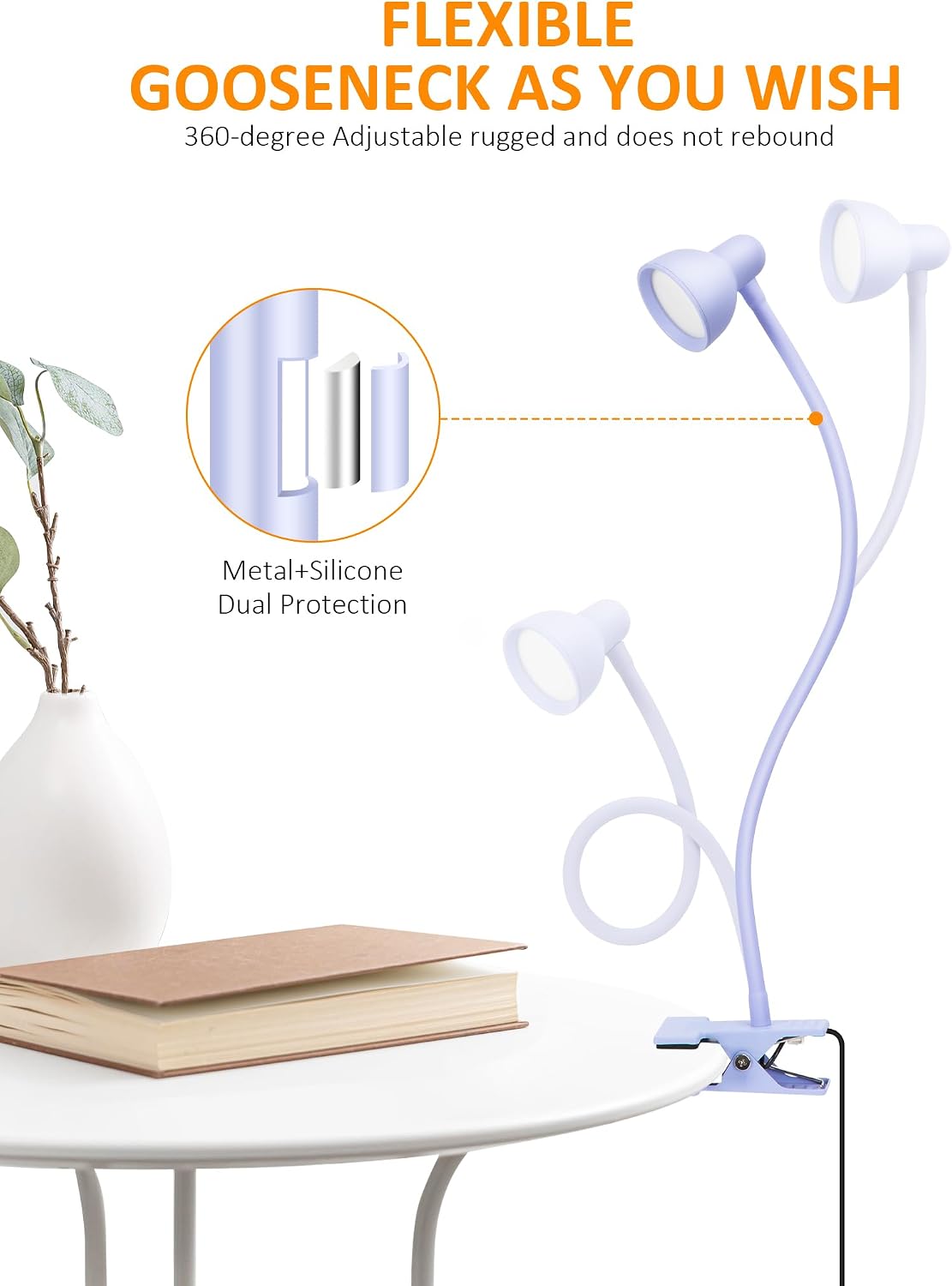 LiFMIRA Clip-on Reading Light - 3 Color Modes, 10 Dimmable Brightness, Eye Care Clamp Desk Lamp with Flexible Gooseneck for Reading in Bed, Desk, Headboard, Computer