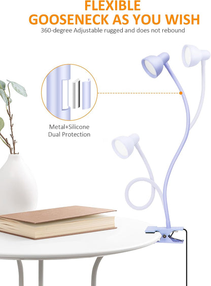LiFMIRA Clip-on Reading Light - 3 Color Modes, 10 Dimmable Brightness, Eye Care Clamp Desk Lamp with Flexible Gooseneck for Reading in Bed, Desk, Headboard, Computer