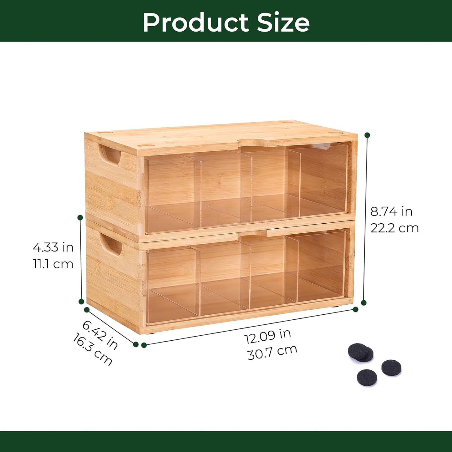 Bamboo Stackable Tea Bag Organizer, 2-Piece