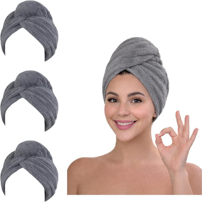 KELVO Microfiber Hair Towel Wrap for Women-Pack of 3, 350 GSM Super Absorbent Quick Dry Hair Turban Anti-Frizz Head Wrap for Curly, Long & Thick Hair Soft Hair Drying Towel (Checkered, Mixed Color)