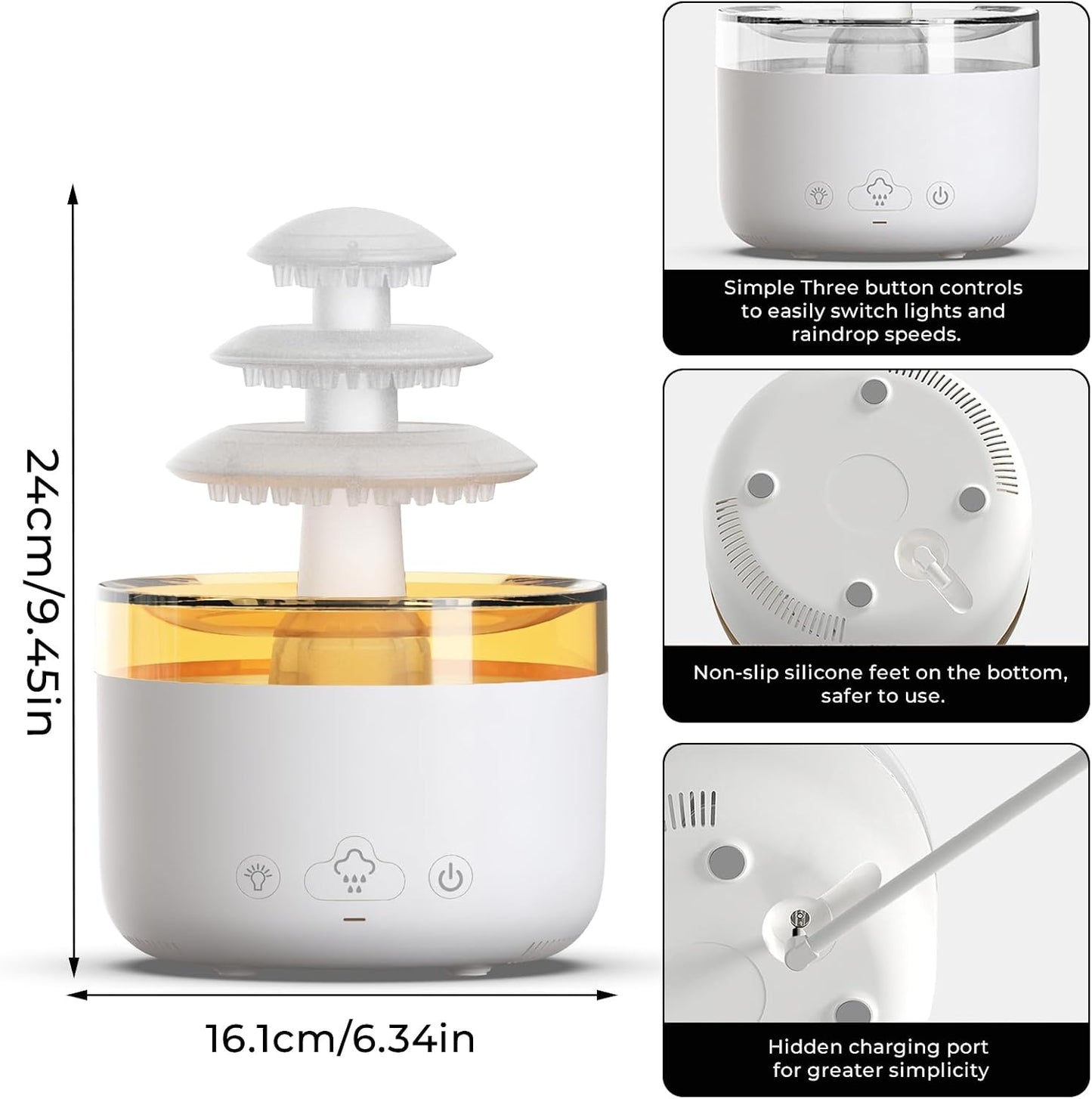Humidifiers for Bedroom, Rain Cloud Humidifier with 7 Colors Night Light, Simulate Falling Raindrops Small Humidifier Aroma Diffuser for Sleeping, Relaxing (Fountain-White)