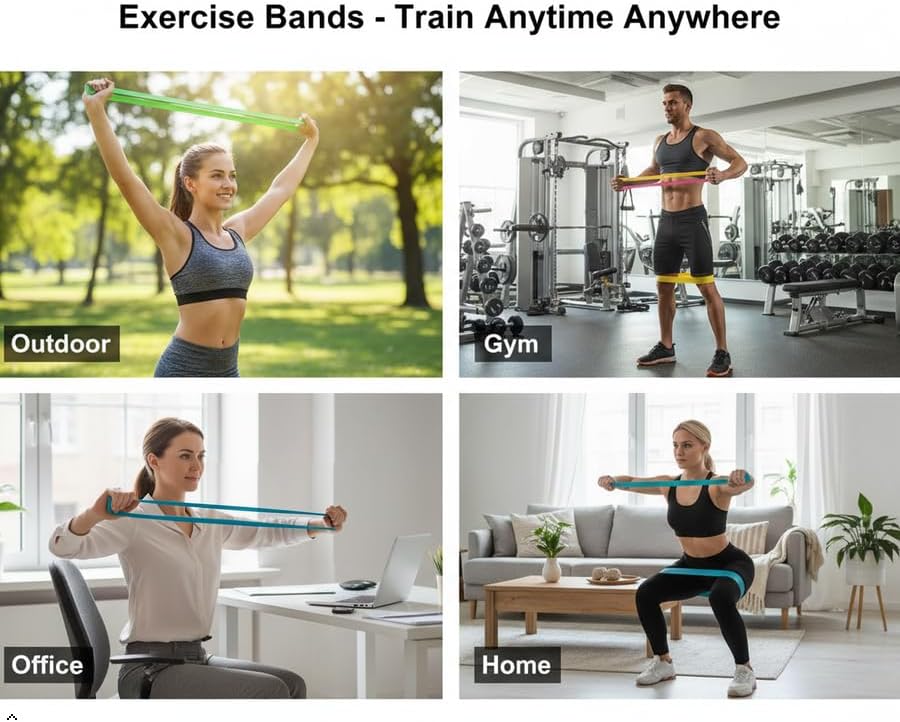 New Horrizon Resistance Bands for Working Out Set of 5 with Carry Bag, Resistance Loop Exercise Bands for Strength Training, Physical Therapy & Pilates, Home Gym Workout Equipment for Men & Women