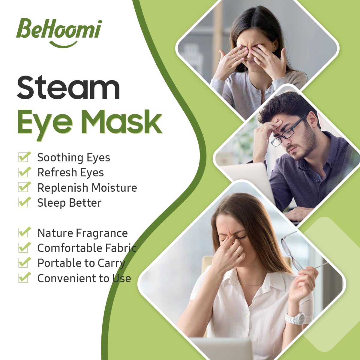 BeHoomi 30Packs Steam Eye Mask, Heated Eye Mask Warm Compress for Eyes, Self Heating Warm Eye Masks Disposable Steam Mask for Home Sleep, Spa, Travel Essentials & Relaxation Gifts (Chamomile)
