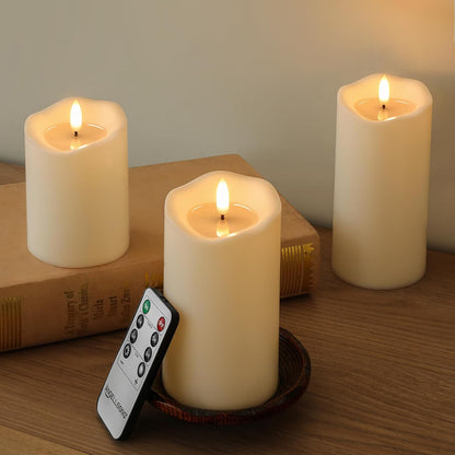 ANGELLOONG Flickering Flameless Candles, Realistic Battery Operated Candles with Remote and Timer, Set of 3 LED Candles for Fall Room Home Wedding Decor Centerpieces Table Party Christmas Decorations