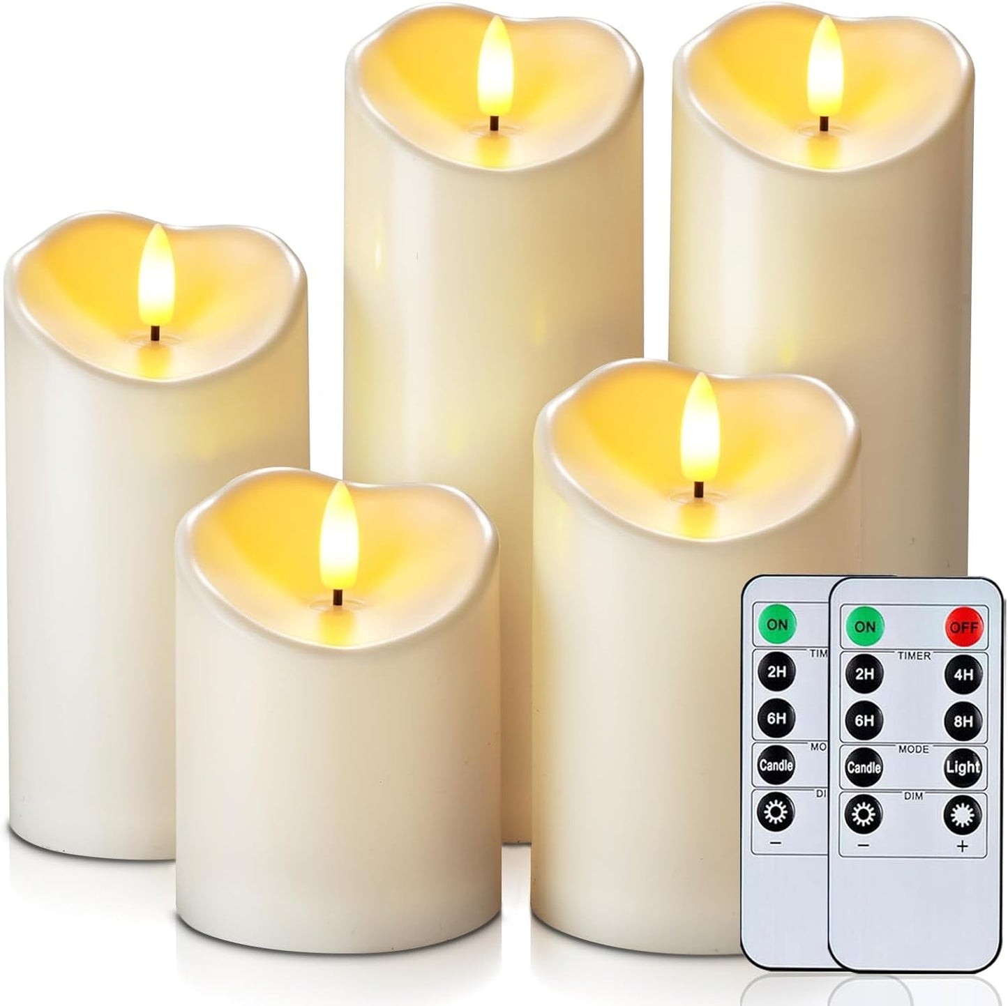 Homemory 6"x3" Outdoor Waterproof Flameless Candles, LED Candles, Battery Operated Candles with Remote and Timers, Electric Fake Plastic Pillar Candles, Ivory White, Set of 2