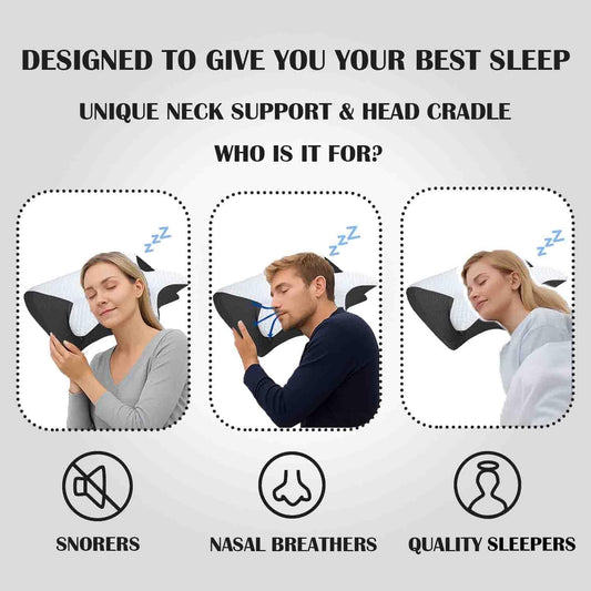 Sleep Apnea Pillow, Pain Relief Cooling Cervical Pillow for Neck, Adjustable Memory Foam Neck Support Pillow, Ergonomic Orthopedic Contour Pillow for Side, Back & Stomach Sleepers (Black)