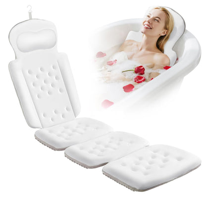 Full Body Bath Pillow, Luxury Bath Cushion with 192 Suction Cups, Bath Pillows for Tub for Head and Neck Support, with Laundry Bag White, 51" x 16"