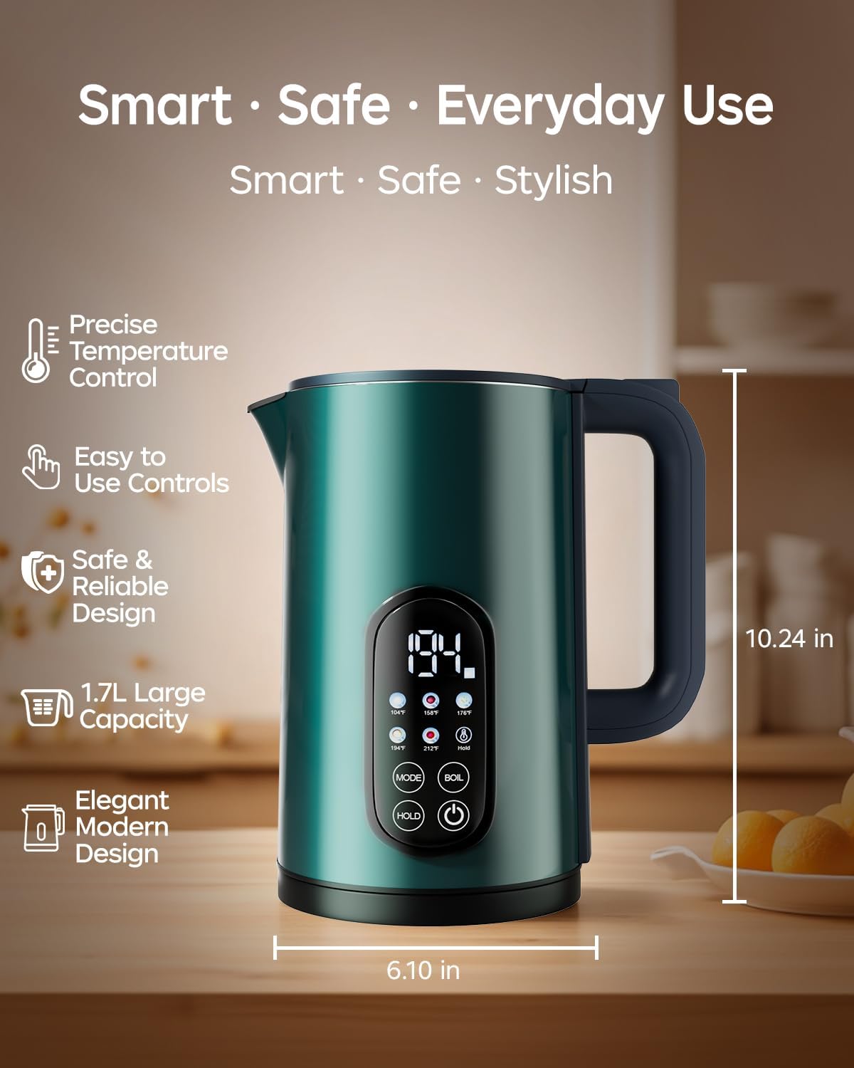 Electric Kettle with Temperature Control, 1.7L Hot Water Kettle for Tea, Coffee & Daily Use, 5 Presets, 2H Keep Warm, Stainless Steel Interior, Auto Shut-Off, Cordless Electric Tea Kettle, Blue