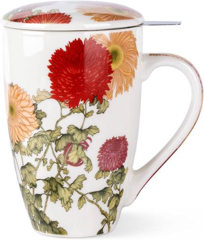 AmorArc 18oz Porcelain Tea Mug with Infuser & Lid, Loose Leaf Tea Cup with Stainless Steel Strainer, Large Coffee Mug Gift for Women, Tea Lovers, Home & Office