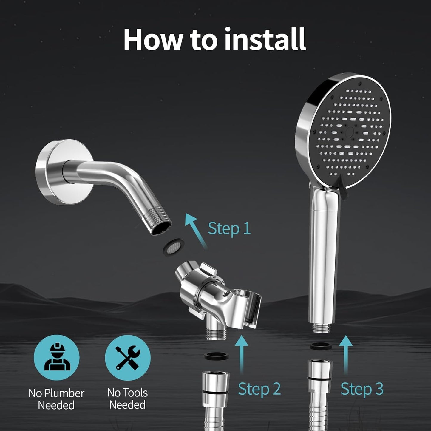 SR SUN RISE NSF Certified Filtered Shower Head with Handheld for Hard Water to Remove Chlorine High Pressure 9-Spray Setting (with Power Wash) Anti-Clog Nozzles (1 Filter, Chrome Silver)