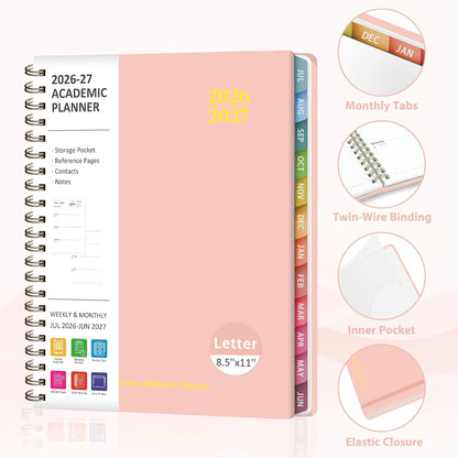 Planner 2026-2027, Weekly and Monthly Calendar Planner, JUL 2026 - JUN 2027 | A5(6.3'' x 8.5''), Hardcover, Agenda Book, Sprial Bound, Inner Pocket, Office and School Use