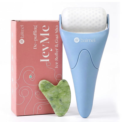 BAIMEI IcyMe Ice Roller for Face and Gua Sha Facial Tool Set, Ice Face Roller Reduces Puffiness Relieves Migraines Skin Care Tools, Self Care for Women - Pink