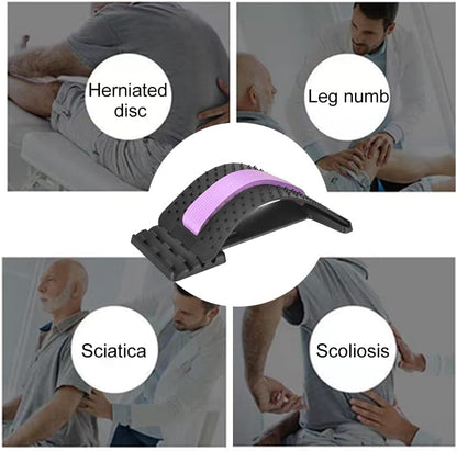Back Stretcher for Lower Back Pain Relief, 4 Level Adjustable Lumbar Cracker Board Massager, Stretching Device for Scoliosis, Sciatica (Purple)