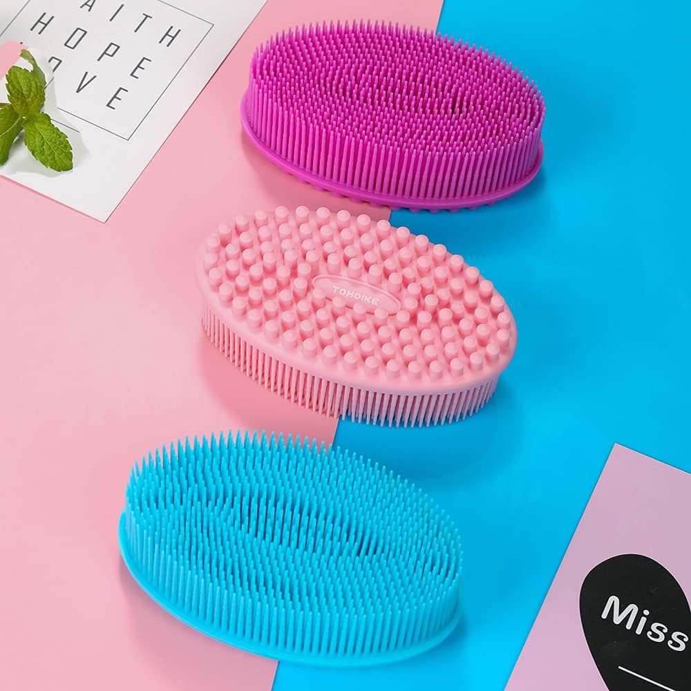 Silicone Body Scrubber Loofah 3 Pack Exfoliating Soft Loofah Shower Brush