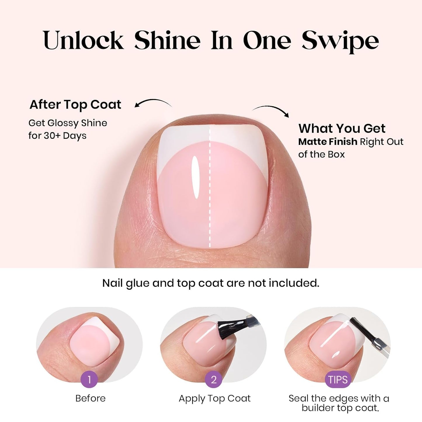 Beetles Press On Nail Kit-Short Square French Tip Press On Nails, 150Pcs Pink French Nail Tips with Nail Glue & Remover Builder Top Coat Nail Lamp, All-in-One DIY Fake Nails Gift for Women