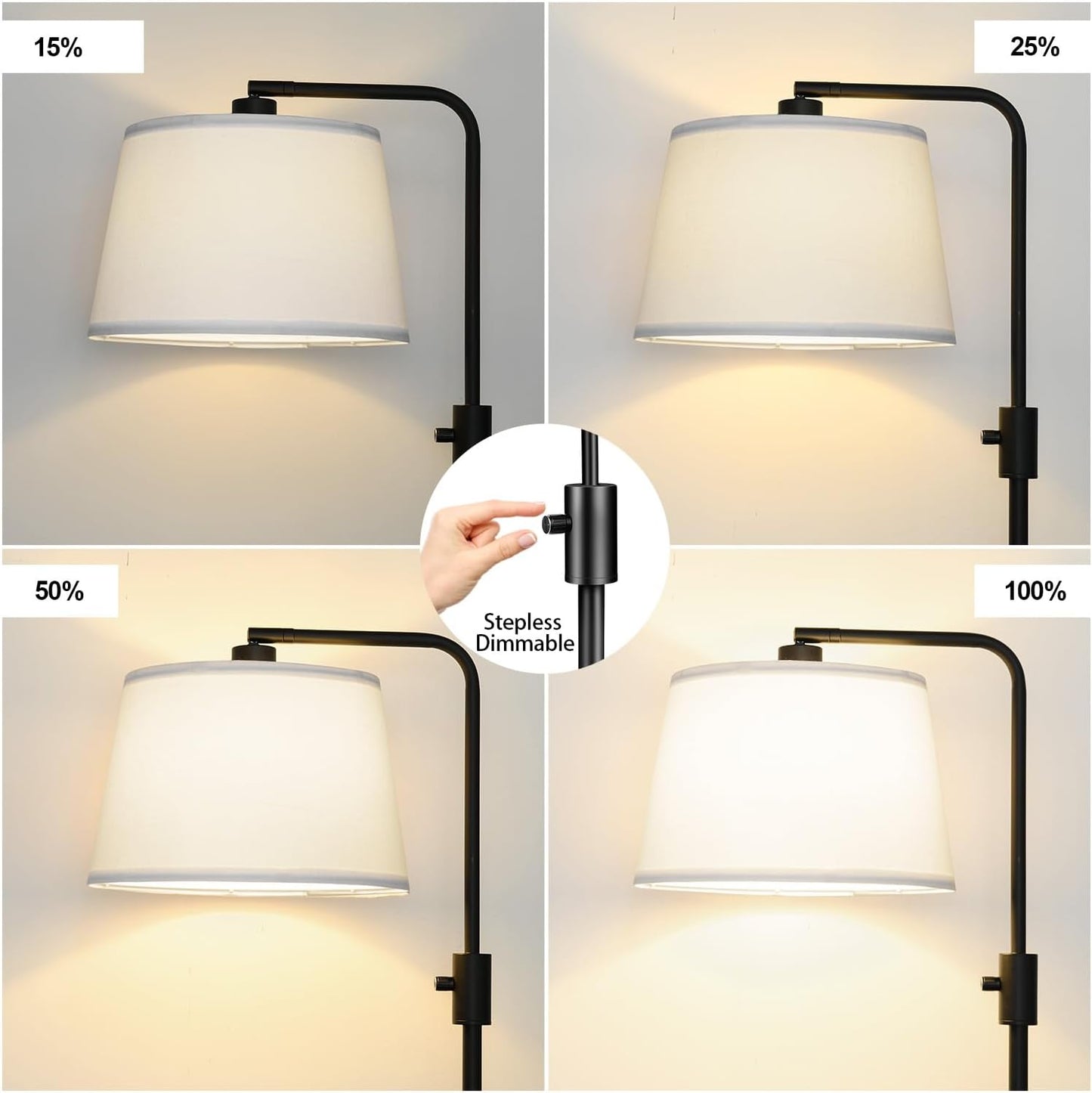 【Upgraded】 Dimmable Floor Lamp, 1000 Lumens LED Edison Bulb Included, Arc Floor Lamps for Living Room Modern Standing Lamp with Linen Shade, Tall Lamp for Bedroom Office Dining Room- Black