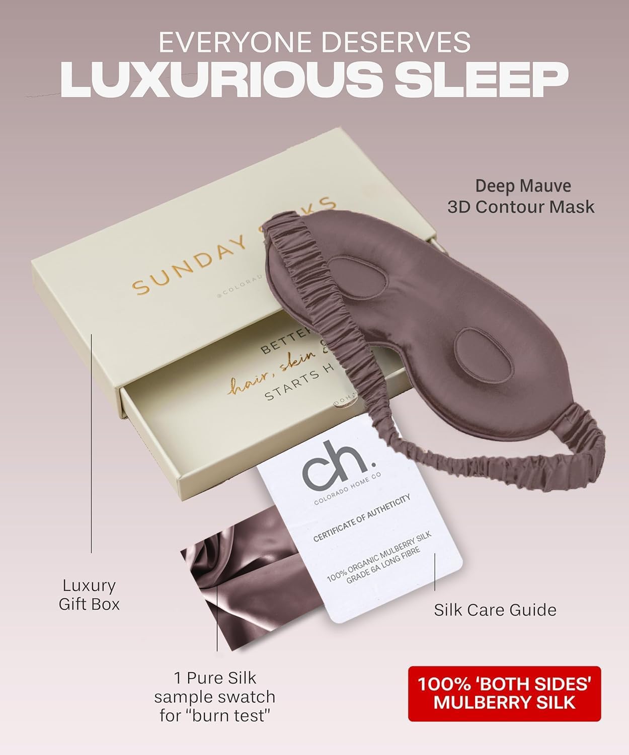 SUNDAYSILKS™ | Adjustable Silk Sleep Mask for Side Sleeper | Cloud-Like Comfort, Weighted for Deep Sleep | Soft Sleep Face Mask for Women & Men, Full Blackout, Cooling Silk Eye Mask for Sleeping