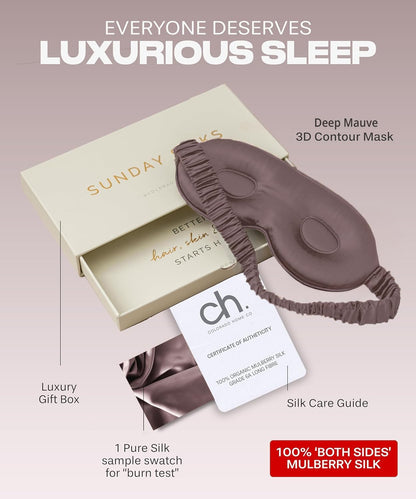 SUNDAYSILKS™ | Adjustable Silk Sleep Mask for Side Sleeper | Cloud-Like Comfort, Weighted for Deep Sleep | Soft Sleep Face Mask for Women & Men, Full Blackout, Cooling Silk Eye Mask for Sleeping