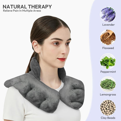 Microwavable Heat Pad for Neck and Shoulders, Weighted Microwave Moist Heating Wrap for Pain Relief Sore Muscle Stress Tension, Heated Wrap with Aromatherapy, Hot & Cold Compress, Grey