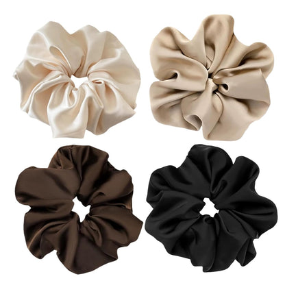 4 Pieces Jumbo Satin Silk Scrunchies for Women 7.2 Inches Large Oversize Scrunchies For Thick Hair Elastic Hair Ties (Pink Mix)